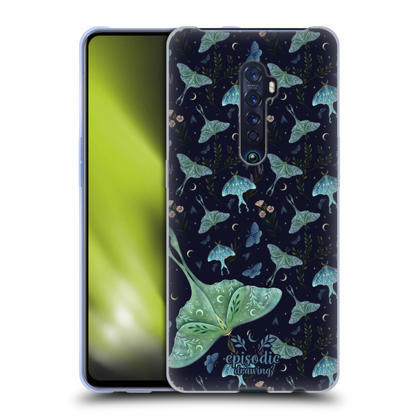 Episodic Drawing Moth Patterns Green Soft Gel Case for OPPO Reno 2
