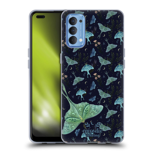 Episodic Drawing Moth Patterns Green Soft Gel Case for OPPO Reno 4 5G