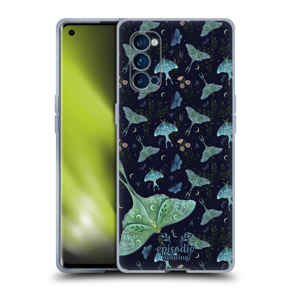 Episodic Drawing Moth Patterns Green Soft Gel Case for OPPO Reno 4 Pro 5G