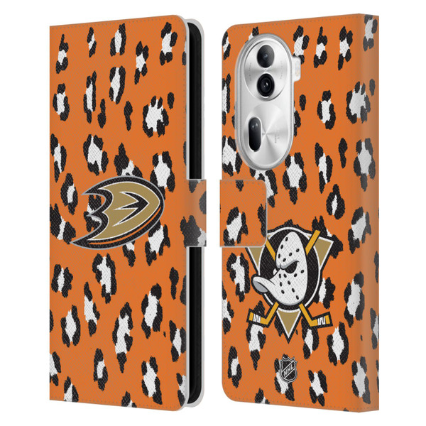 NHL Anaheim Ducks Leopard Patten Leather Book Wallet Case Cover For OPPO Reno11