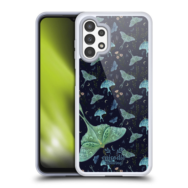 Episodic Drawing Moth Patterns Green Soft Gel Case for Samsung Galaxy A13 (2022)