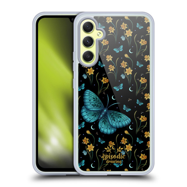 Episodic Drawing Moth Patterns Daffodil Flowers Soft Gel Case for Samsung Galaxy A34 5G