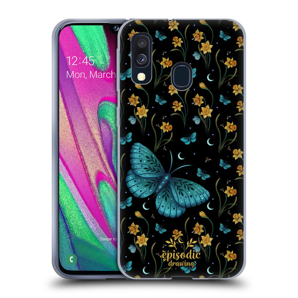 Episodic Drawing Moth Patterns Daffodil Flowers Soft Gel Case for Samsung Galaxy A40 (2019)