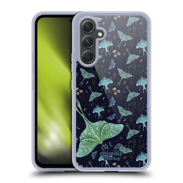 Episodic Drawing Moth Patterns Green Soft Gel Case for Samsung Galaxy A54 5G