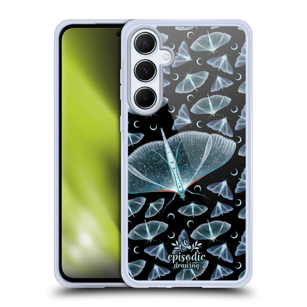 Episodic Drawing Moth Patterns Translucent Soft Gel Case for Samsung Galaxy A55 5G