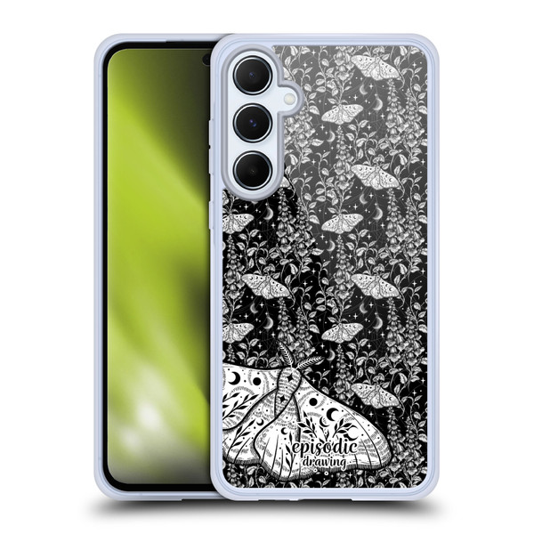 Episodic Drawing Moth Patterns White Soft Gel Case for Samsung Galaxy A55 5G