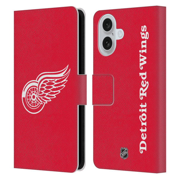 NHL Detroit Red Wings Plain Leather Book Wallet Case Cover For Apple iPhone 16