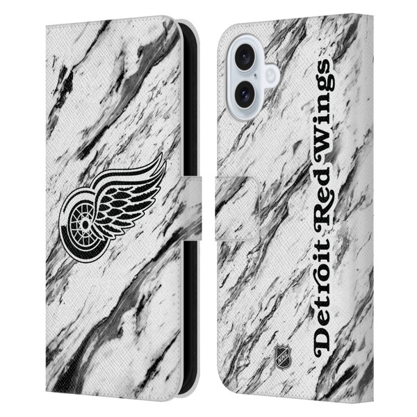 NHL Detroit Red Wings Marble Leather Book Wallet Case Cover For Apple iPhone 16 Plus
