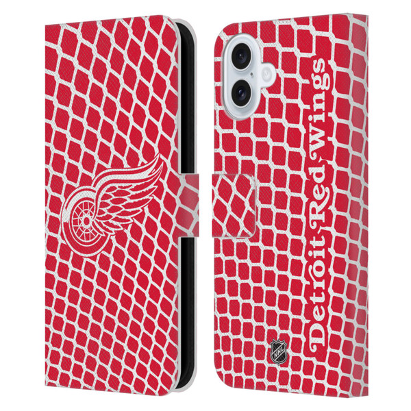 NHL Detroit Red Wings Net Pattern Leather Book Wallet Case Cover For Apple iPhone 16 Plus