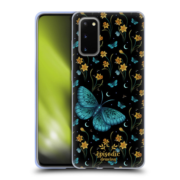 Episodic Drawing Moth Patterns Daffodil Flowers Soft Gel Case for Samsung Galaxy S20 / S20 5G