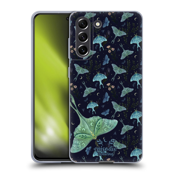 Episodic Drawing Moth Patterns Green Soft Gel Case for Samsung Galaxy S21 FE 5G