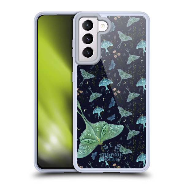 Episodic Drawing Moth Patterns Green Soft Gel Case for Samsung Galaxy S21 5G