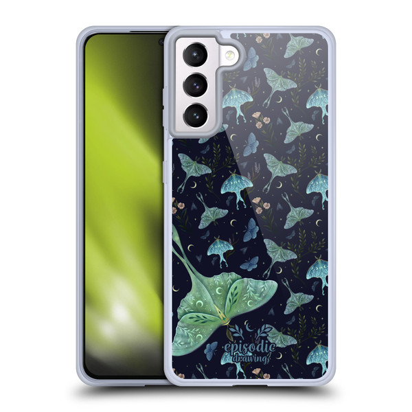 Episodic Drawing Moth Patterns Green Soft Gel Case for Samsung Galaxy S21+ 5G