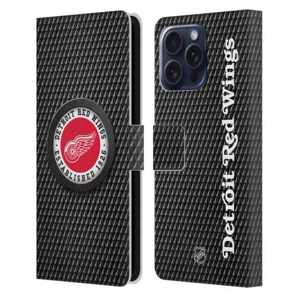 NHL Detroit Red Wings Puck Texture Leather Book Wallet Case Cover For Apple iPhone 16 Pro Max