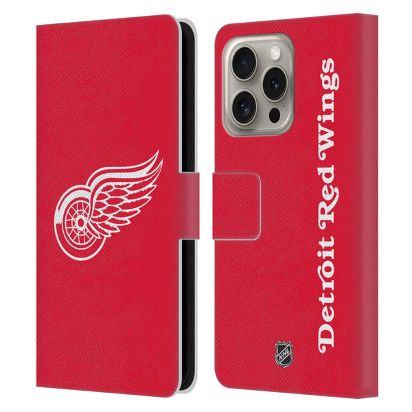 NHL Detroit Red Wings Plain Leather Book Wallet Case Cover For Apple iPhone 16 Pro