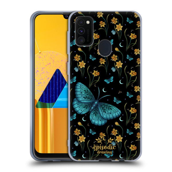 Episodic Drawing Moth Patterns Daffodil Flowers Soft Gel Case for Samsung Galaxy M30s (2019)/M21 (2020)