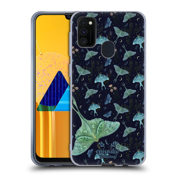 Episodic Drawing Moth Patterns Green Soft Gel Case for Samsung Galaxy M30s (2019)/M21 (2020)