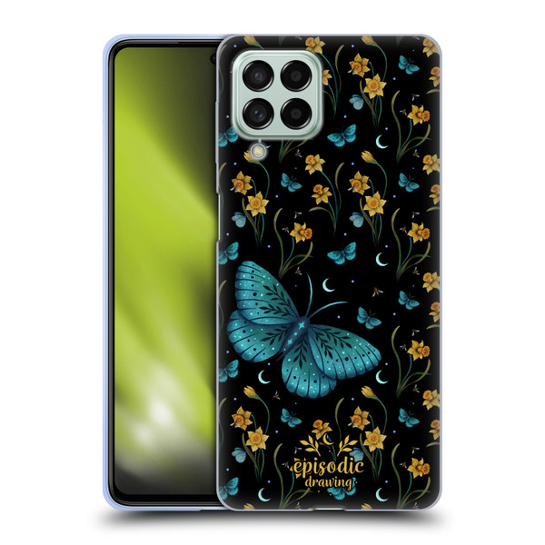 Episodic Drawing Moth Patterns Daffodil Flowers Soft Gel Case for Samsung Galaxy M53 (2022)