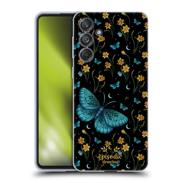 Episodic Drawing Moth Patterns Daffodil Flowers Soft Gel Case for Samsung Galaxy M55 5G