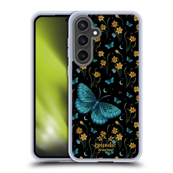 Episodic Drawing Moth Patterns Daffodil Flowers Soft Gel Case for Samsung Galaxy S24 FE