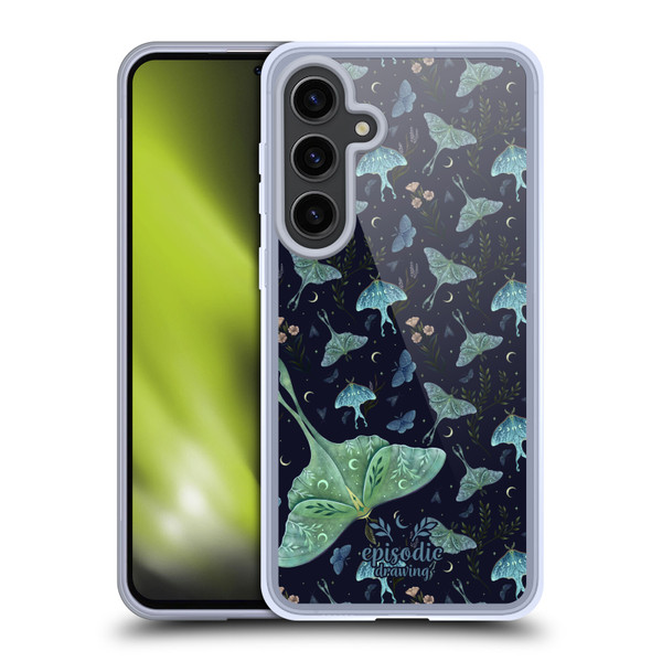 Episodic Drawing Moth Patterns Green Soft Gel Case for Samsung Galaxy S24+ 5G