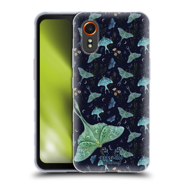 Episodic Drawing Moth Patterns Green Soft Gel Case for Samsung Galaxy Xcover7 5G