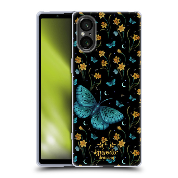 Episodic Drawing Moth Patterns Daffodil Flowers Soft Gel Case for Sony Xperia 5 V 5G