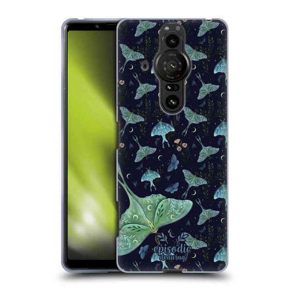 Episodic Drawing Moth Patterns Green Soft Gel Case for Sony Xperia Pro-I