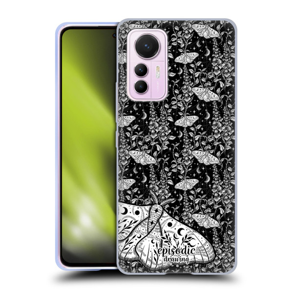 Episodic Drawing Moth Patterns White Soft Gel Case for Xiaomi 12 Lite