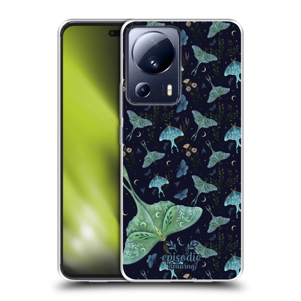Episodic Drawing Moth Patterns Green Soft Gel Case for Xiaomi 13 Lite 5G