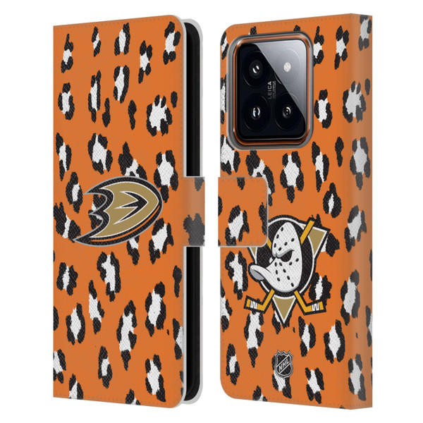 NHL Anaheim Ducks Leopard Patten Leather Book Wallet Case Cover For Xiaomi 14