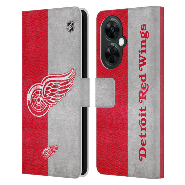 NHL Detroit Red Wings Half Distressed Leather Book Wallet Case Cover For OnePlus Nord CE 3 Lite 5G