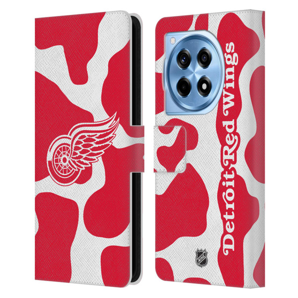 NHL Detroit Red Wings Cow Pattern Leather Book Wallet Case Cover For OnePlus 12R