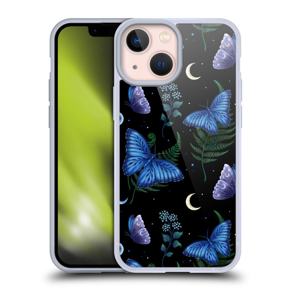 Episodic Drawing Pattern Blue Morpho Butterfly Soft Gel Case for Apple iPhone 13 Mini