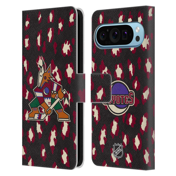 NHL Arizona Coyotes Leopard Patten Leather Book Wallet Case Cover For Google Pixel 9 / Pixel 9 Pro