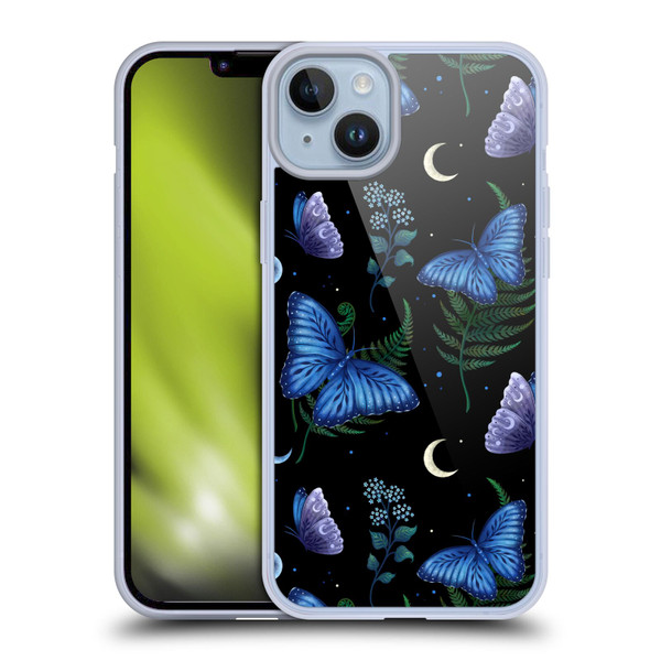 Episodic Drawing Pattern Blue Morpho Butterfly Soft Gel Case for Apple iPhone 14 Plus