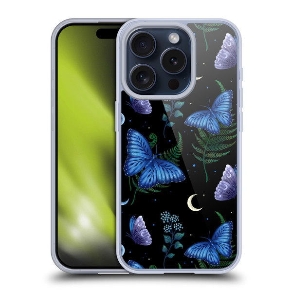 Episodic Drawing Pattern Blue Morpho Butterfly Soft Gel Case for Apple iPhone 15 Pro