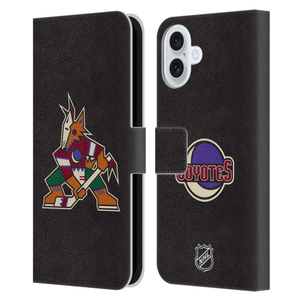 NHL Arizona Coyotes Plain Leather Book Wallet Case Cover For Apple iPhone 16 Plus