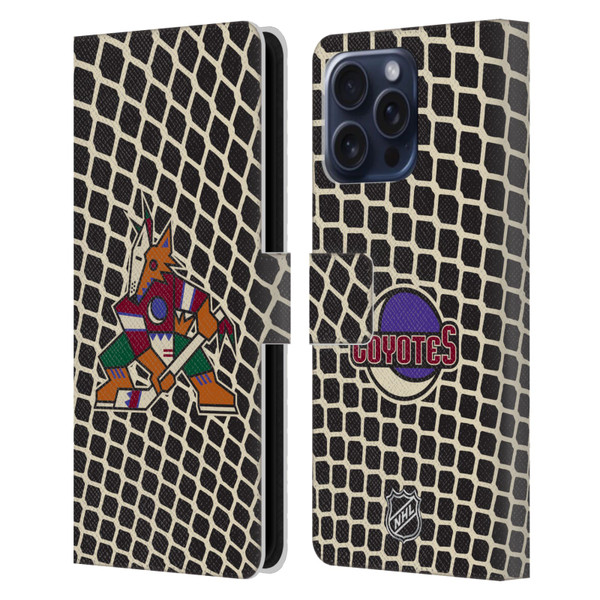 NHL Arizona Coyotes Net Pattern Leather Book Wallet Case Cover For Apple iPhone 16 Pro Max