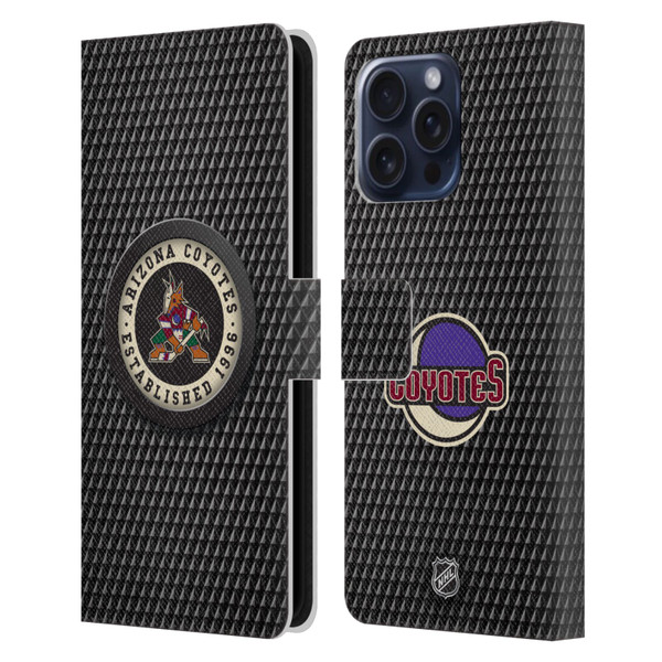 NHL Arizona Coyotes Puck Texture Leather Book Wallet Case Cover For Apple iPhone 16 Pro Max