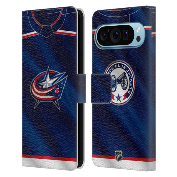 NHL Columbus Blue Jackets Jersey Leather Book Wallet Case Cover For Google Pixel 9 / Pixel 9 Pro