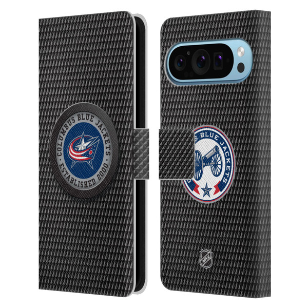 NHL Columbus Blue Jackets Puck Texture Leather Book Wallet Case Cover For Google Pixel 9 / Pixel 9 Pro
