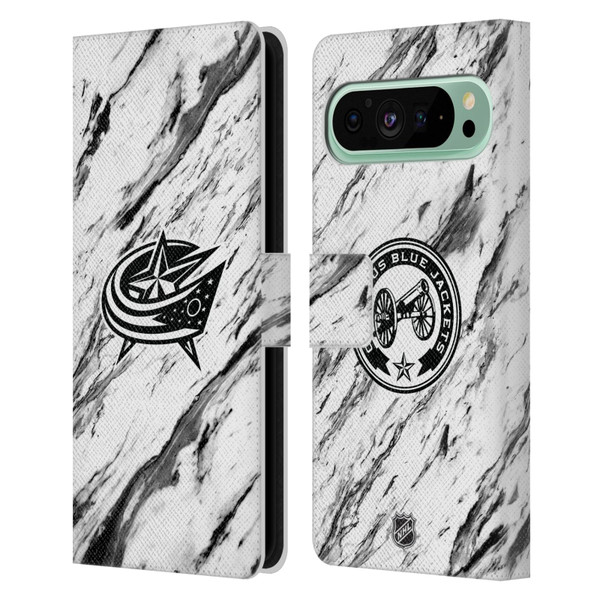 NHL Columbus Blue Jackets Marble Leather Book Wallet Case Cover For Google Pixel 9 Pro XL