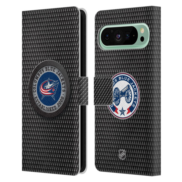 NHL Columbus Blue Jackets Puck Texture Leather Book Wallet Case Cover For Google Pixel 9 Pro XL