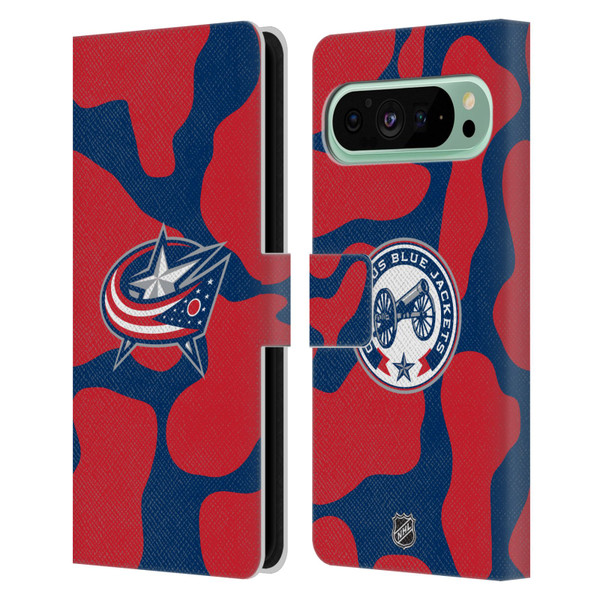 NHL Columbus Blue Jackets Cow Pattern Leather Book Wallet Case Cover For Google Pixel 9 Pro XL
