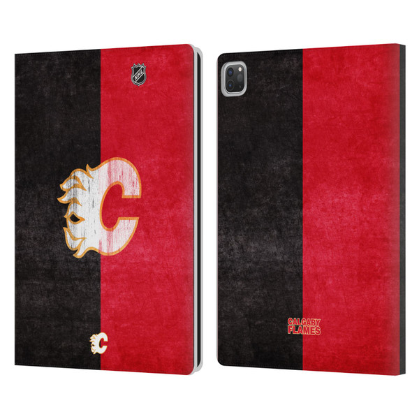NHL Calgary Flames Half Distressed Leather Book Wallet Case Cover For Apple iPad Pro 13 M4 2024