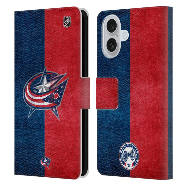 NHL Columbus Blue Jackets Half Distressed Leather Book Wallet Case Cover For Apple iPhone 16
