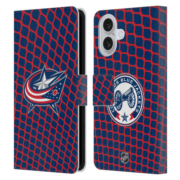 NHL Columbus Blue Jackets Net Pattern Leather Book Wallet Case Cover For Apple iPhone 16