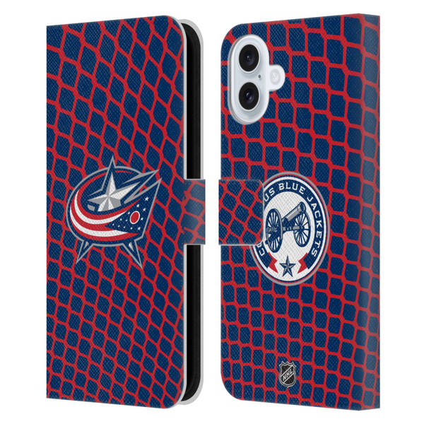 NHL Columbus Blue Jackets Net Pattern Leather Book Wallet Case Cover For Apple iPhone 16 Plus