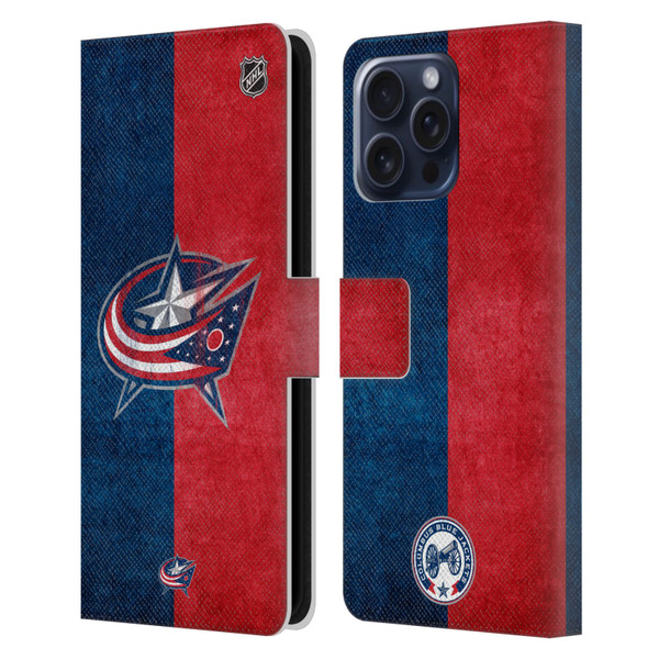 NHL Columbus Blue Jackets Half Distressed Leather Book Wallet Case Cover For Apple iPhone 16 Pro Max